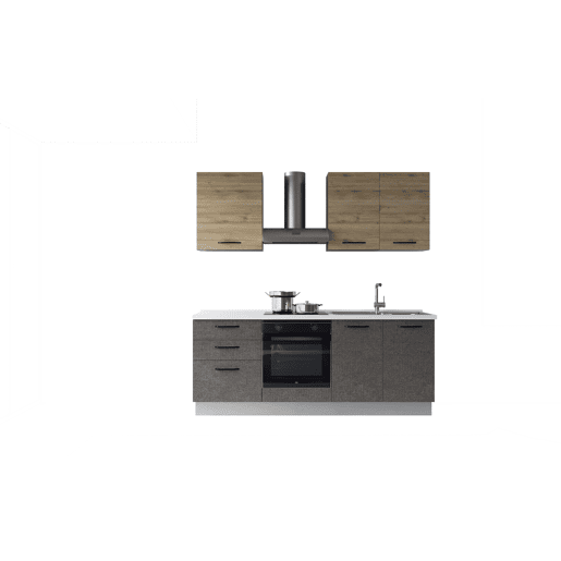 Cozinha com eletrodomésticos GILDA 2.0 210cm direita madeira e cinza escuro