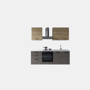 Cozinha com eletrodomésticos GILDA 2.0 210cm direita madeira e cinza escuro