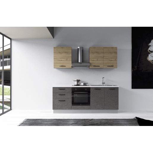 Cozinha com eletrodomésticos GILDA 2.0 210cm direita madeira e cinza escuro