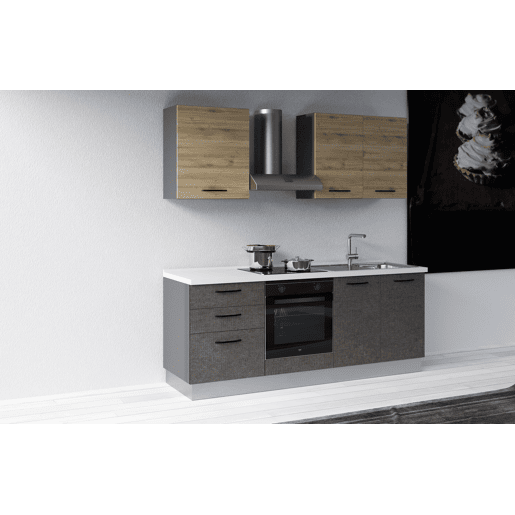 Cozinha com eletrodomésticos GILDA 2.0 210cm direita madeira e cinza escuro