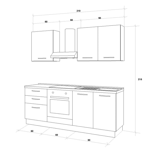 Cozinha com eletrodomésticos GILDA 2.0 210cm direita madeira e cinza escuro