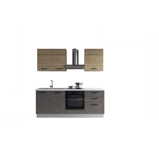 Cozinha com eletrodomésticos GILDA 2.0 210cm esquerda madeira e cinza escuro