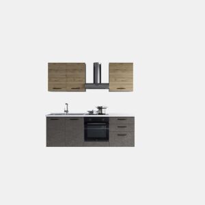Cozinha com eletrodomésticos GILDA 2.0 210cm esquerda madeira e cinza escuro