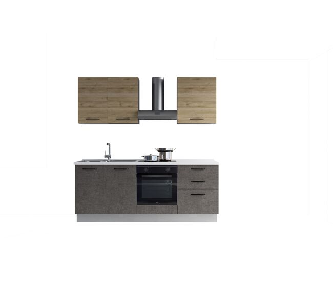 Cocina con electrodomésticos gilda 2.0 210cm izquierda madera y gris oscuro