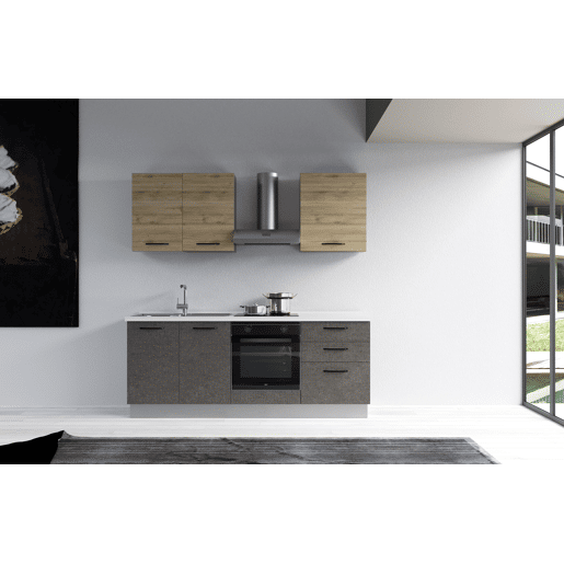 Cozinha com eletrodomésticos GILDA 2.0 210cm esquerda madeira e cinza escuro