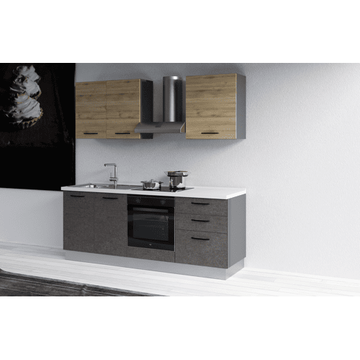 Cozinha com eletrodomésticos GILDA 2.0 210cm esquerda madeira e cinza escuro
