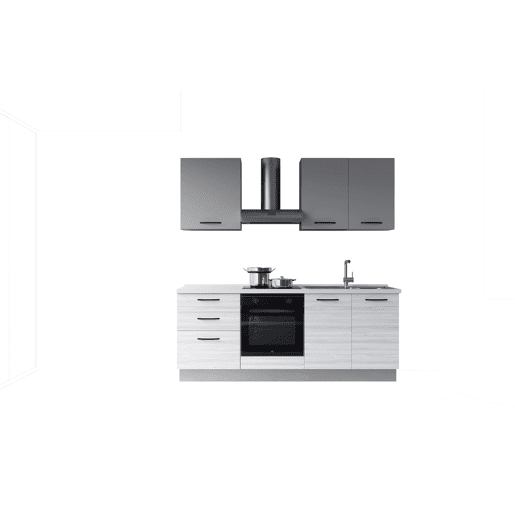 Cozinha com eletrodomésticos GILDA 2.0 210cm direita cinza claro e madeira cinza