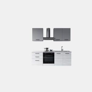 Cozinha com eletrodomésticos GILDA 2.0 210cm direita cinza claro e madeira cinza
