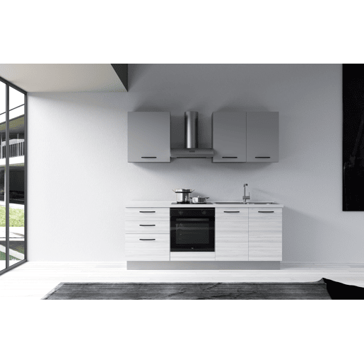 Cozinha com eletrodomésticos GILDA 2.0 210cm direita cinza claro e madeira cinza