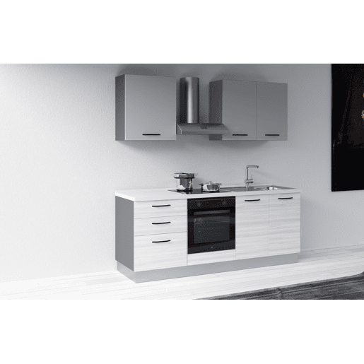 Cozinha com eletrodomésticos GILDA 2.0 210cm direita cinza claro e madeira cinza