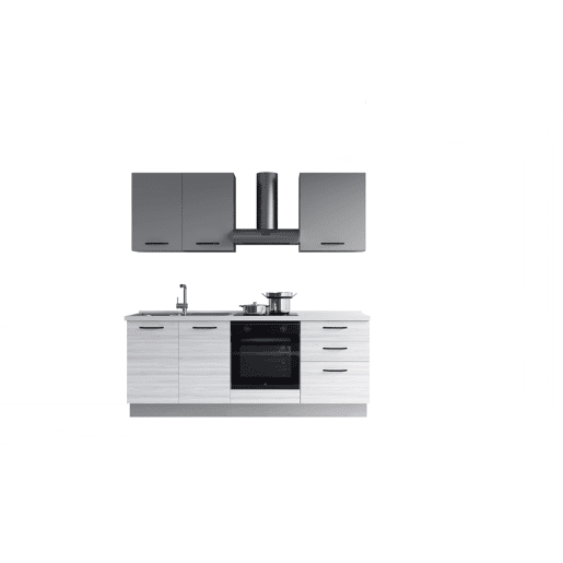 Cozinha com eletrodomésticos GILDA 2.0 210cm esquerda cinza claro e madeira cinza