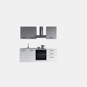Cozinha com eletrodomésticos GILDA 2.0 210cm esquerda cinza claro e madeira cinza