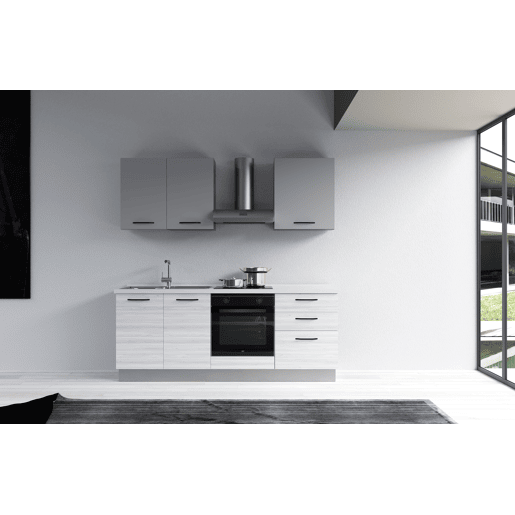 Cozinha com eletrodomésticos GILDA 2.0 210cm esquerda cinza claro e madeira cinza