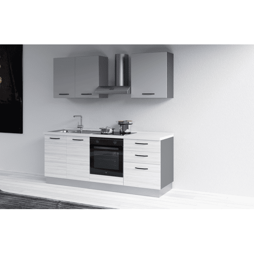 Cozinha com eletrodomésticos GILDA 2.0 210cm esquerda cinza claro e madeira cinza