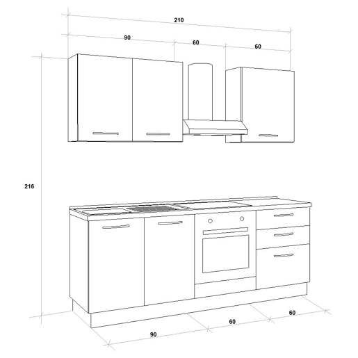 Cozinha com eletrodomésticos GILDA 2.0 210cm esquerda cinza claro e madeira cinza