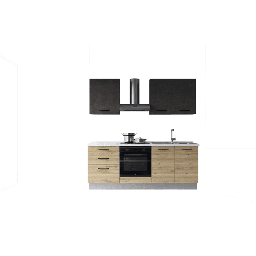 Cozinha com eletrodomésticos GILDA 2.0 210cm direita cinza escuro e madeira