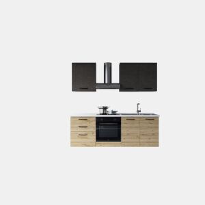 Cozinha com eletrodomésticos GILDA 2.0 210cm direita cinza escuro e madeira