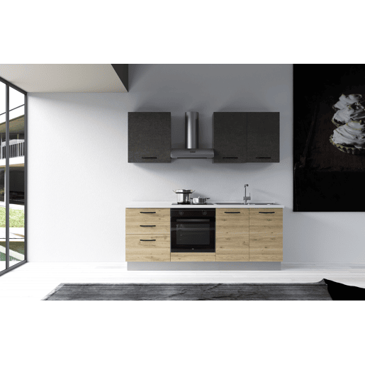 Cozinha com eletrodomésticos GILDA 2.0 210cm direita cinza escuro e madeira