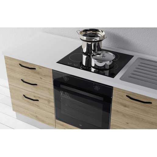 Cozinha com eletrodomésticos GILDA 2.0 210cm direita cinza escuro e madeira
