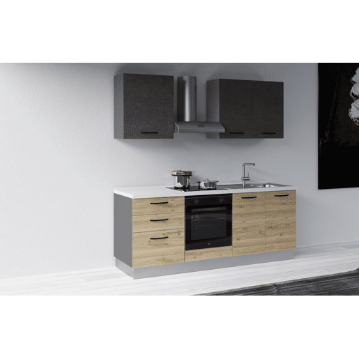 Cozinha com eletrodomésticos GILDA 2.0 210cm direita cinza escuro e madeira