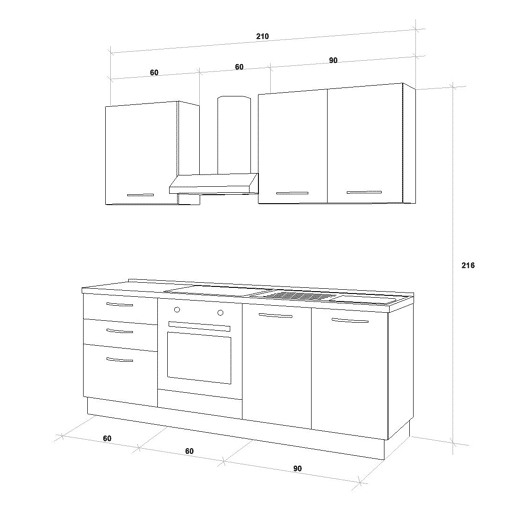 Cozinha com eletrodomésticos GILDA 2.0 210cm direita cinza escuro e madeira