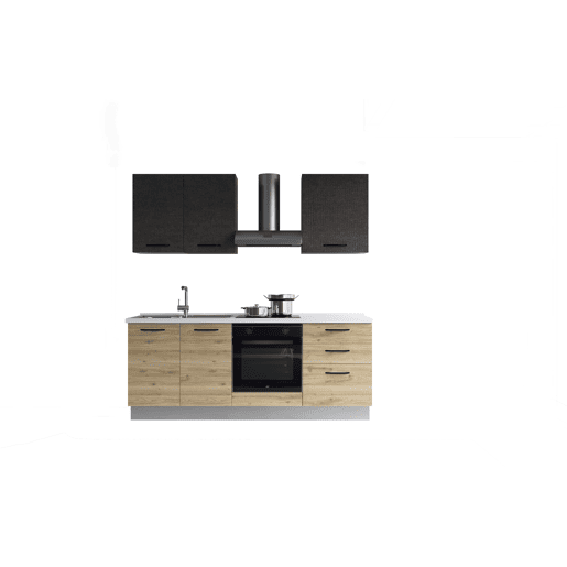Cozinha com eletrodomésticos GILDA 2.0 210cm esquerda cinza escuro e madeira Cozinha com eletrodomésticos GILDA 2.0 210cm esquerda cinza escuro e madeira