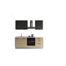 Cozinha com eletrodomésticos GILDA 2.0 210cm esquerda cinza escuro e madeira