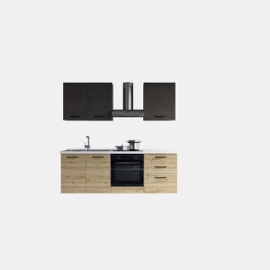 Cozinha com eletrodomésticos GILDA 2.0 210cm esquerda cinza escuro e madeira