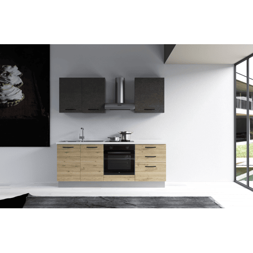 Cozinha com eletrodomésticos GILDA 2.0 210cm esquerda cinza escuro e madeira Cozinha com eletrodomésticos GILDA 2.0 210cm esquerda cinza escuro e madeira