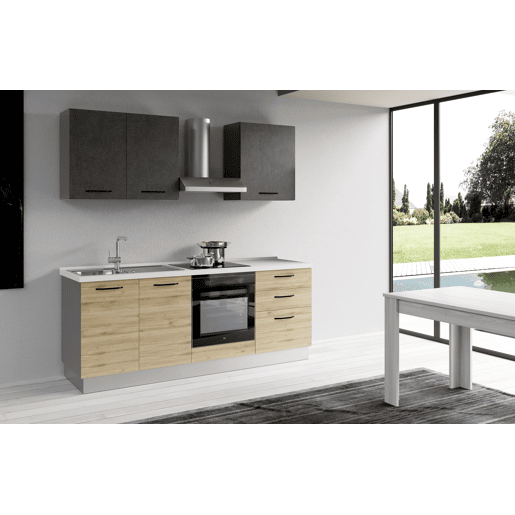 Cozinha com eletrodomésticos GILDA 2.0 210cm esquerda cinza escuro e madeira Cozinha com eletrodomésticos GILDA 2.0 210cm esquerda cinza escuro e madeira