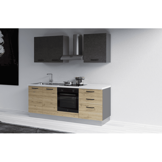 Cozinha com eletrodomésticos GILDA 2.0 210cm esquerda cinza escuro e madeira Cozinha com eletrodomésticos GILDA 2.0 210cm esquerda cinza escuro e madeira