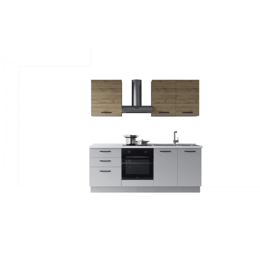 Cozinha com eletrodomésticos GILDA 2.0 210cm direita madeira e cinza claro
