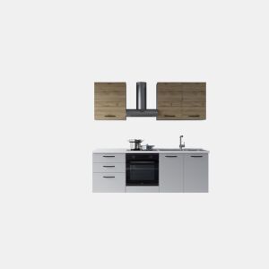 Cozinha com eletrodomésticos GILDA 2.0 210cm direita madeira e cinza claro