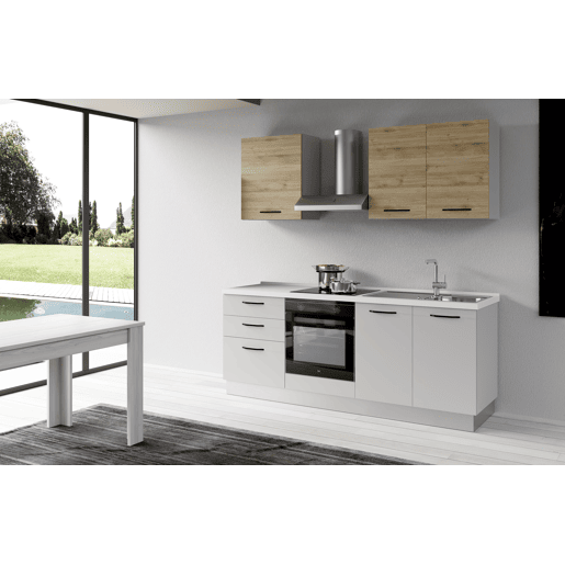 Cozinha com eletrodomésticos GILDA 2.0 210cm direita madeira e cinza claro