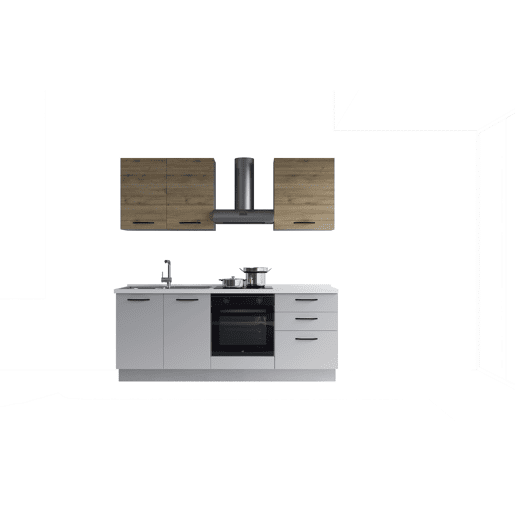 Cozinha com eletrodomésticos GILDA 2.0 210cm esquerda madeira e cinza claro