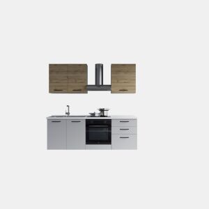 Cozinha com eletrodomésticos GILDA 2.0 210cm esquerda madeira e cinza claro