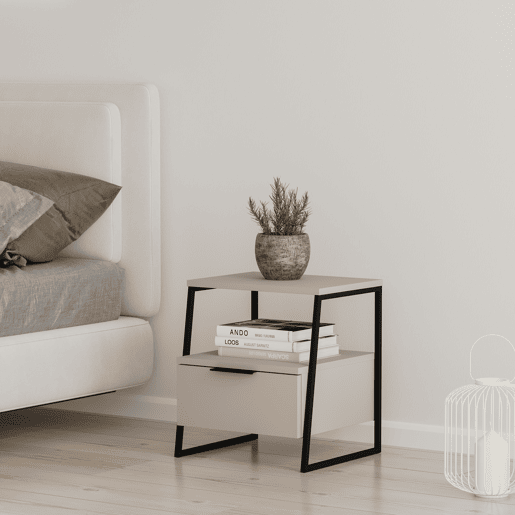 Mesa de cabeceira VELIA 50x45x40cm creme e preto