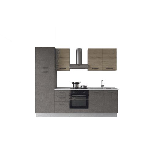 Cozinha com eletrodomésticos GILDA 2.0 255cm direita madeira e cinza escuro