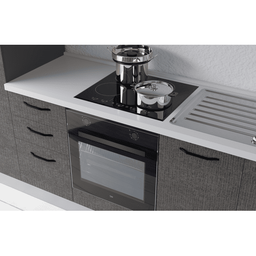 Cozinha com eletrodomésticos GILDA 2.0 255cm direita madeira e cinza escuro