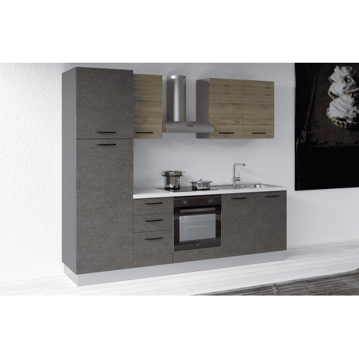 Cozinha com eletrodomésticos GILDA 2.0 255cm direita madeira e cinza escuro
