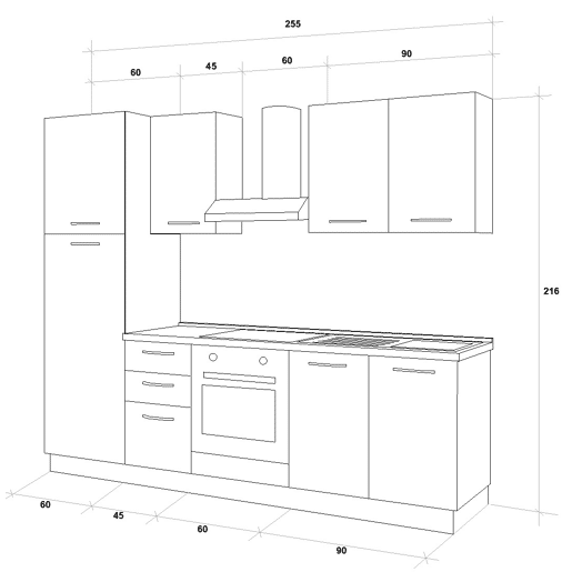 Cozinha com eletrodomésticos GILDA 2.0 255cm direita madeira e cinza escuro