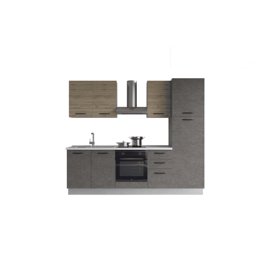 Cozinha com eletrodomésticos GILDA 2.0 255cm esquerda madeira e cinza escuro Cozinha com eletrodomésticos GILDA 2.0 255cm esquerda madeira e cinza escuro
