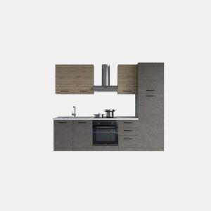 Cozinha com eletrodomésticos GILDA 2.0 255cm esquerda madeira e cinza escuro