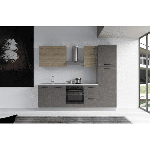 Cozinha com eletrodomésticos GILDA 2.0 255cm esquerda madeira e cinza escuro Cozinha com eletrodomésticos GILDA 2.0 255cm esquerda madeira e cinza escuro
