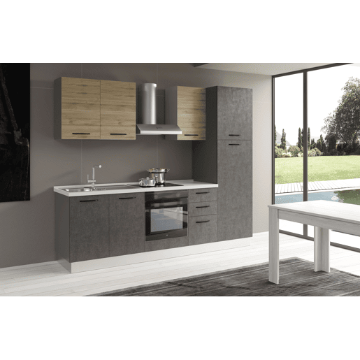 Cozinha com eletrodomésticos GILDA 2.0 255cm esquerda madeira e cinza escuro Cozinha com eletrodomésticos GILDA 2.0 255cm esquerda madeira e cinza escuro