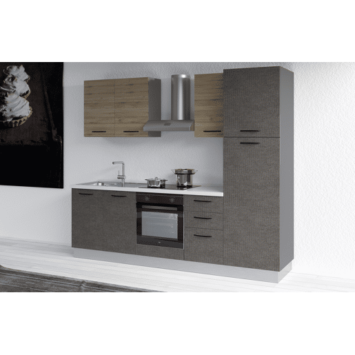 Cozinha com eletrodomésticos GILDA 2.0 255cm esquerda madeira e cinza escuro Cozinha com eletrodomésticos GILDA 2.0 255cm esquerda madeira e cinza escuro