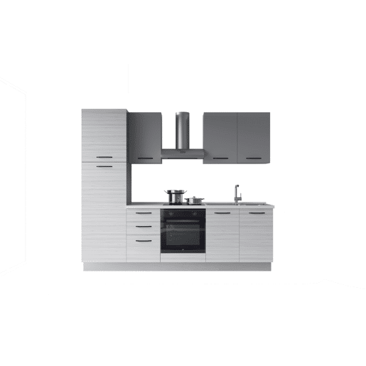 Cozinha com eletrodomésticos GILDA 2.0 255cm direita cinza claro e madeira cinza