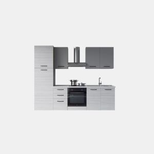 Cozinha com eletrodomésticos GILDA 2.0 255cm direita cinza claro e madeira cinza