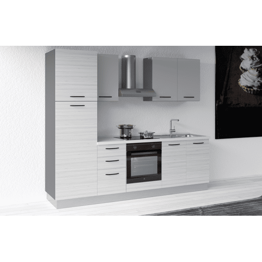 Cozinha com eletrodomésticos GILDA 2.0 255cm direita cinza claro e madeira cinza