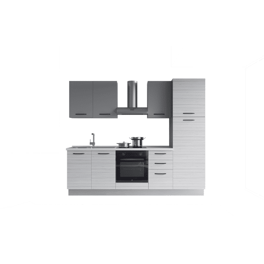 Cozinha com eletrodomésticos GILDA 2.0 255cm esquerda cinza claro e madeira cinza